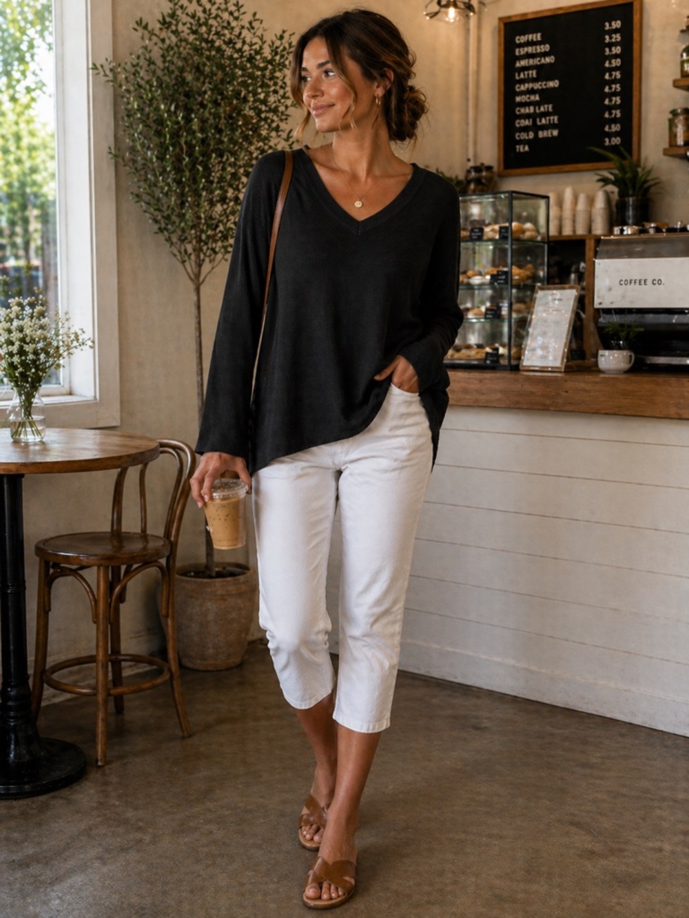SHEIN Black Textured V-Neck Knit Top